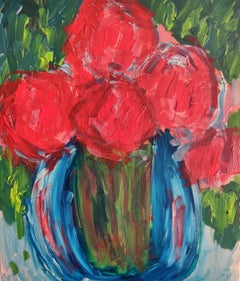 "Crimson roses" Contemporary expressionist floral still life oil painting canvas