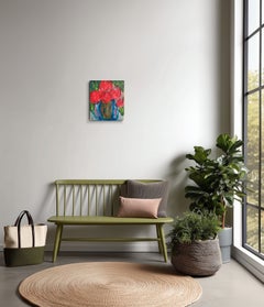 "Crimson roses" Contemporary expressionist floral still life oil painting canvas