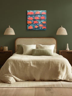 "Pink reflections" Impressionist water lilies acrylic painting inspired by Monet