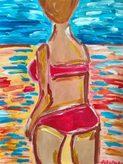 "Summer escape" Contemporary figurative acrylic painting of a woman on paper