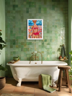 "Summer escape" Contemporary figurative acrylic painting of a woman on paper