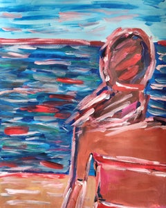"Coastal serenity" Contemporary figurative acrylic painting of a woman on paper