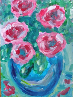 "Rosy alchemy" Contemporary abstract expressionist floral still life painting