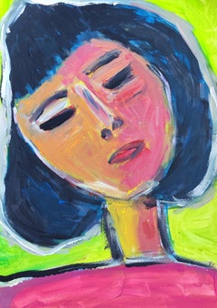 " Her Radiant Heart" Contemporary figurative woman's portrait painting on paper
