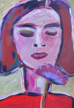 "Strength in bloom" Contemporary figurative woman's portrait painting on paper