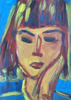 "Luminous woman" Contemporary figurative woman's portrait painting on paper