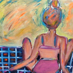 "Free within" – Dipinto figurativo astratto contemporaneo raffigurante una donna su tela