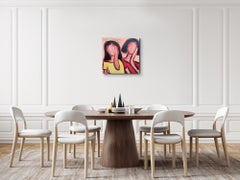 "Anime speculari" - Pittura figurativa astratta contemporanea: due donne su tela