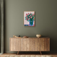 « Tulipes du matin » Nature morte florale moderne, bouquet peint à l'acrylique sur papier
