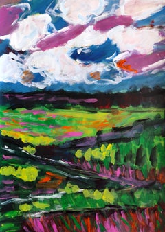 "Beloved Provence "Abstract expressive nature landscape acrylic painting paper