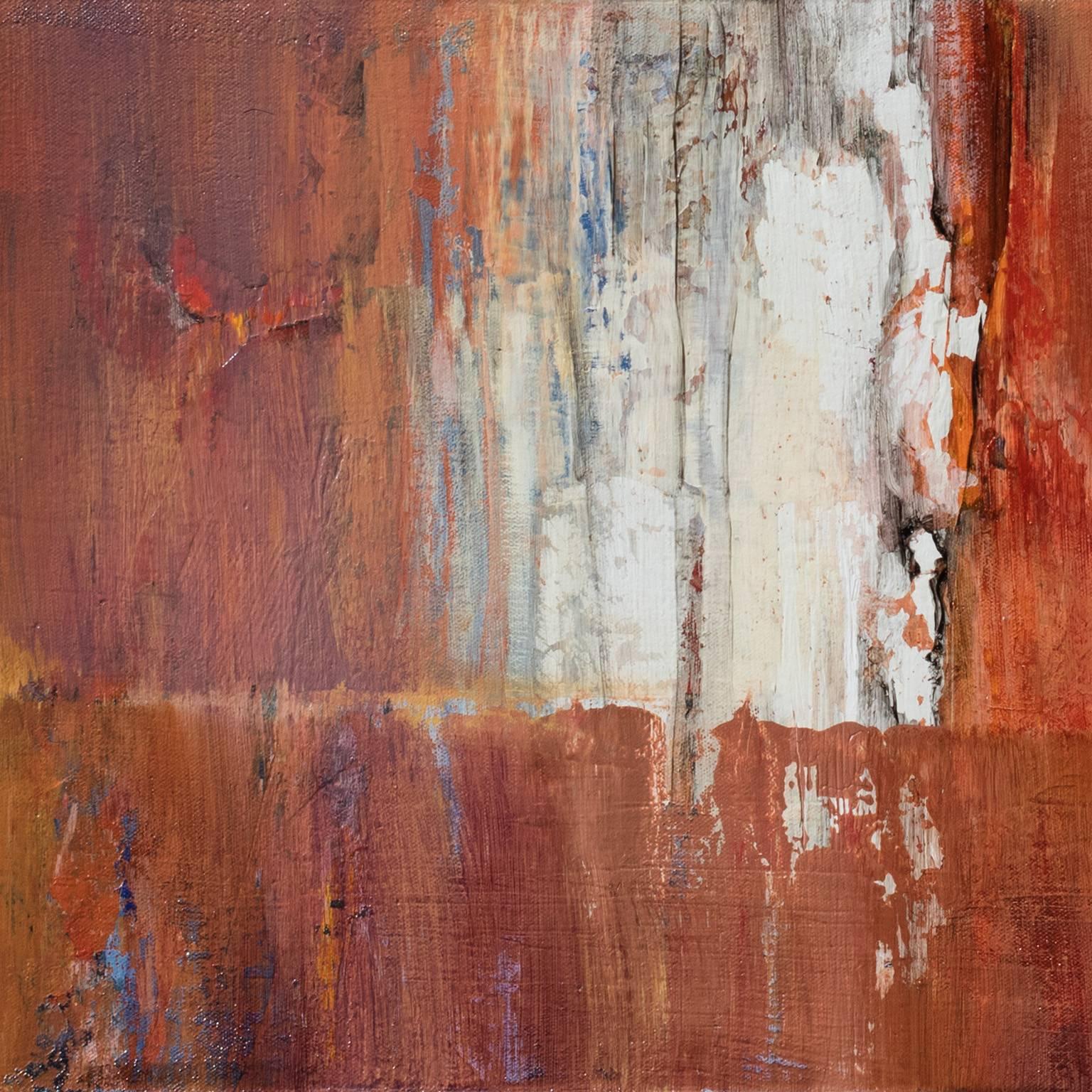 Peeping Tom - Langes abstraktes Landschafts-Ölgemälde mit Orange und Rostfarben (Abstrakt), Painting, von Andrei Petrov