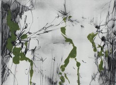 Safe Flight - Ink and Watercolor Abstract Painting With Green and Gray Colors