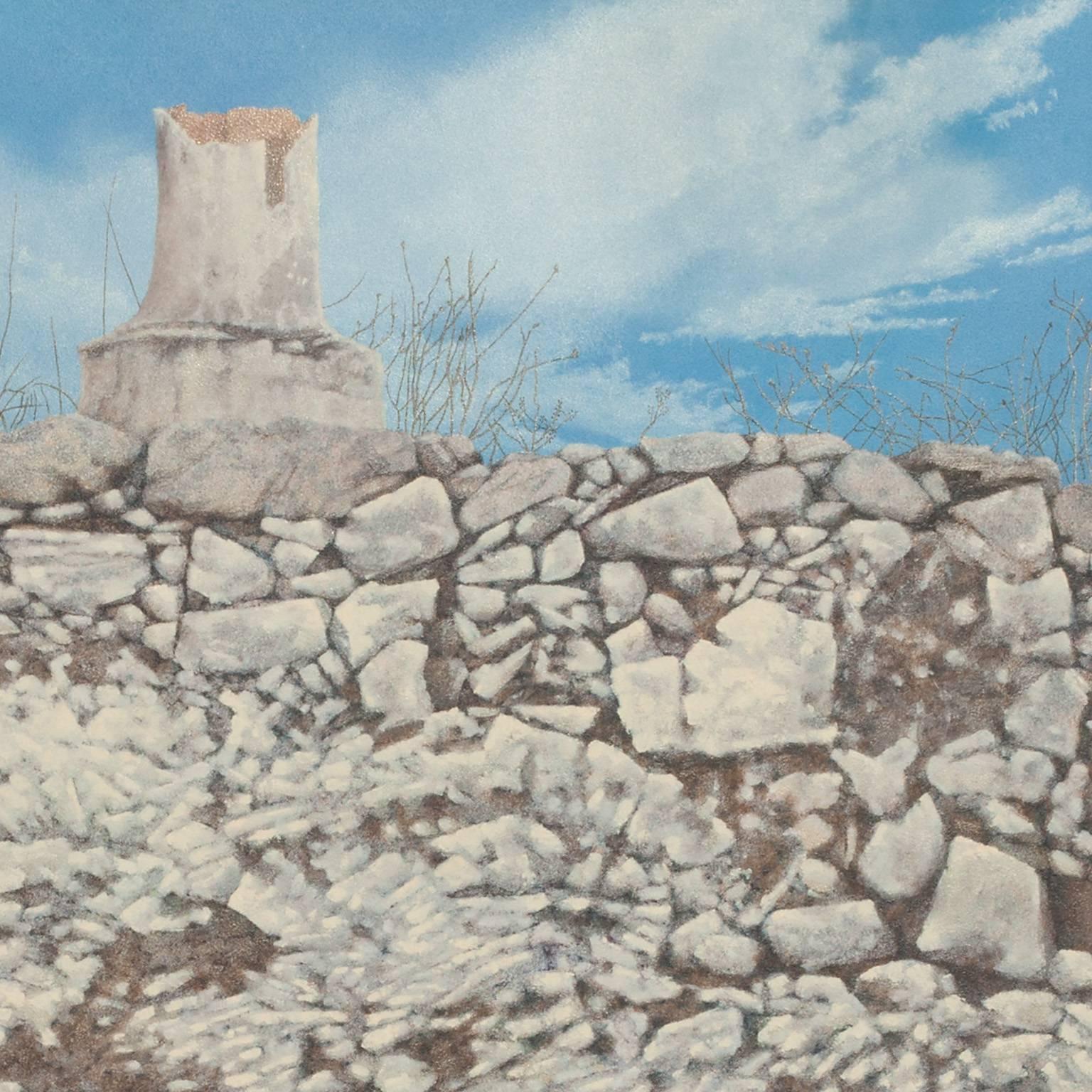 Old Wall in Aroniadika - Realist Painting by George Tzannes