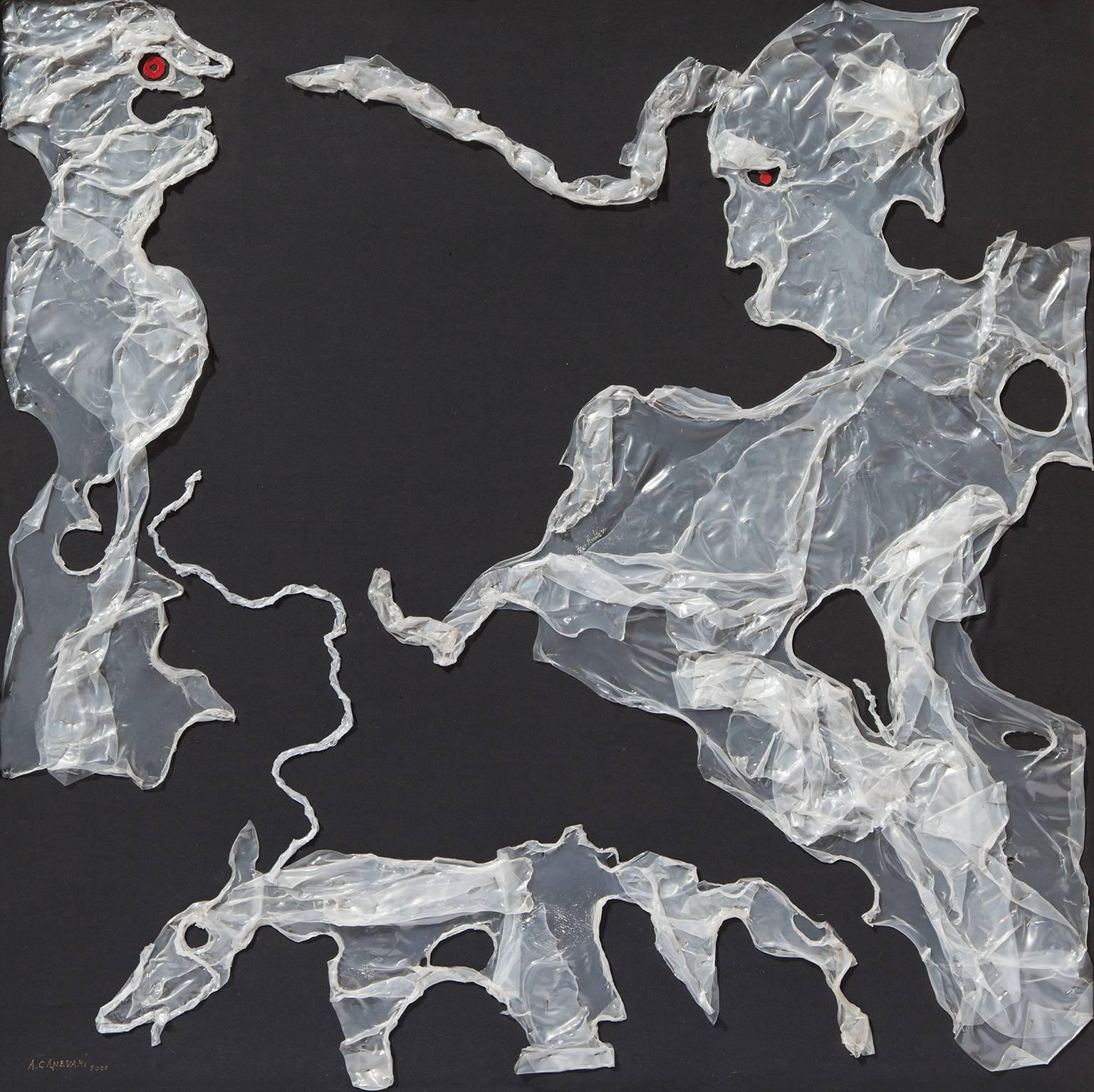Dama paseando a su perro en un día ventoso - Arte Transparente, Arte Italiano Contemporáneo