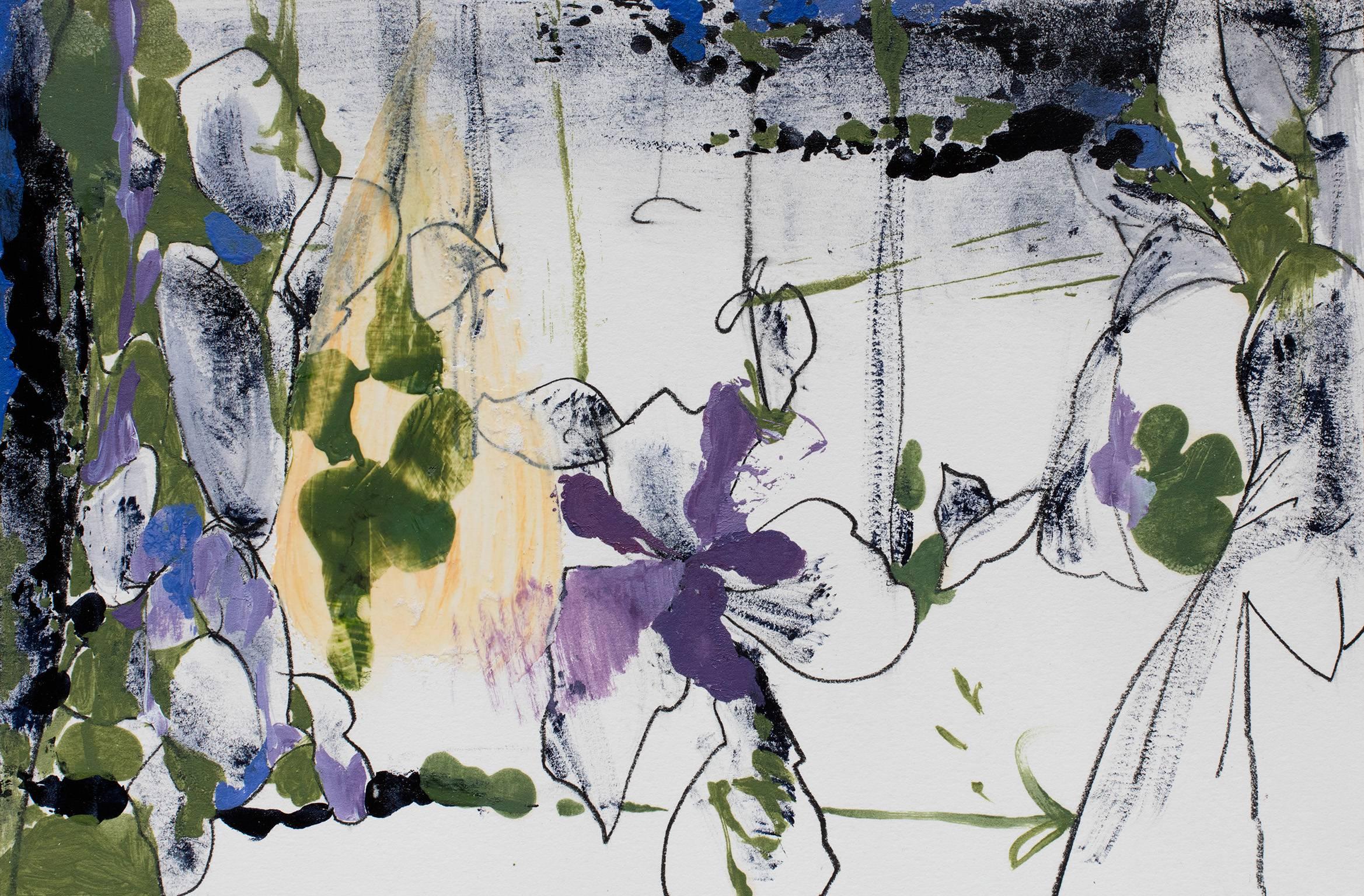 Fashionably Late - Abstract Watercolor on Paper in Green and Purple