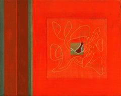 Retro Enigma in Red and Green - Small Egg Tempera Miniature Painting