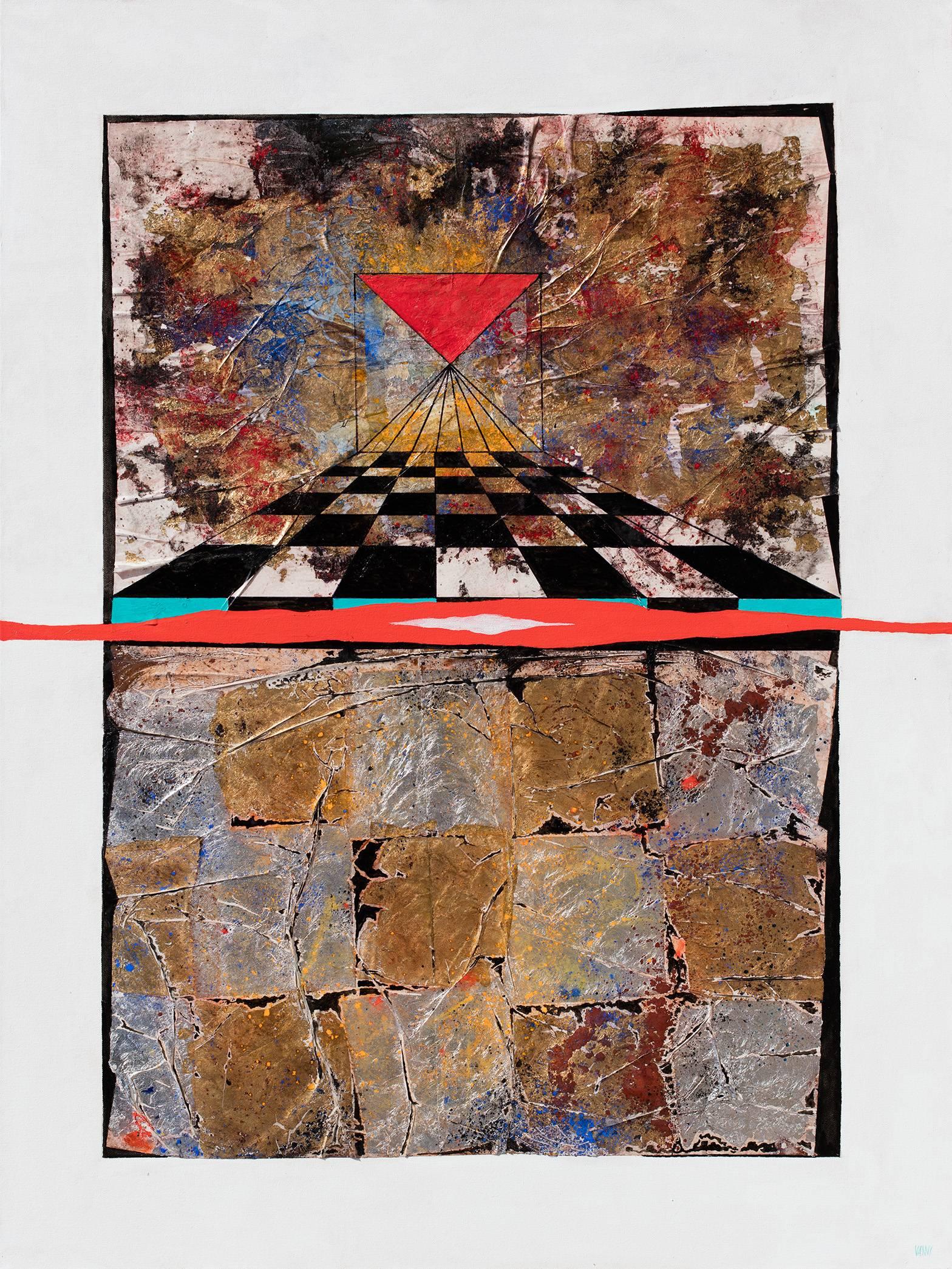 Gian Berto Vanni Abstract Painting - Construct and Destroy - Abstract Geometric Painting with Silver and Gold Leaf