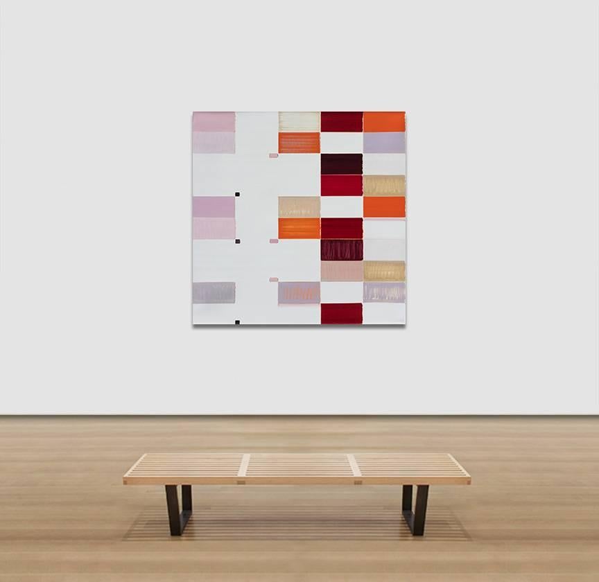 Fino a Questa Fine - Geometric Abstract Oil Painting with Orange, Red and Lilac 2