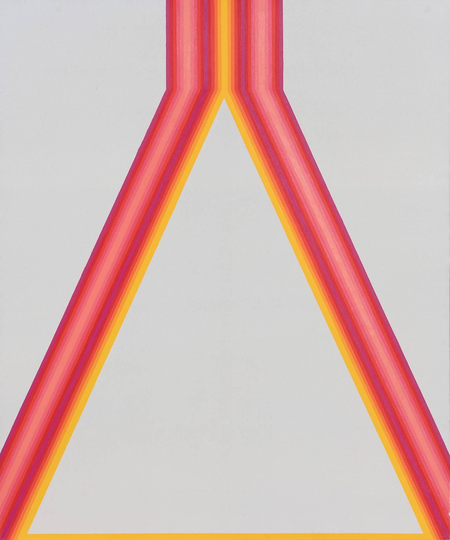 Abstract Painting Martin Canin - Dichotos - Peinture à l'huile abstraite géométrique historique jaune et rouge