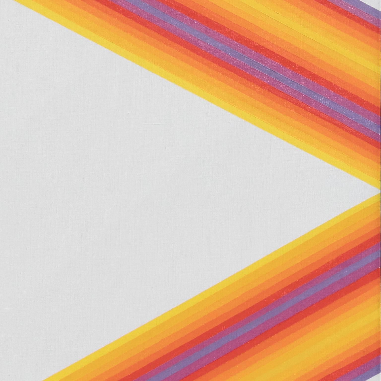 Une peinture à l'huile abstraite géométrique sans titre de Martin Canin, mesurant 60x50-inch. L'œuvre de Martin Canin peut être rattachée à deux mouvements des années 1960 : le Color field et l'Op Art. Comme beaucoup d'artistes de l'époque, Canin se