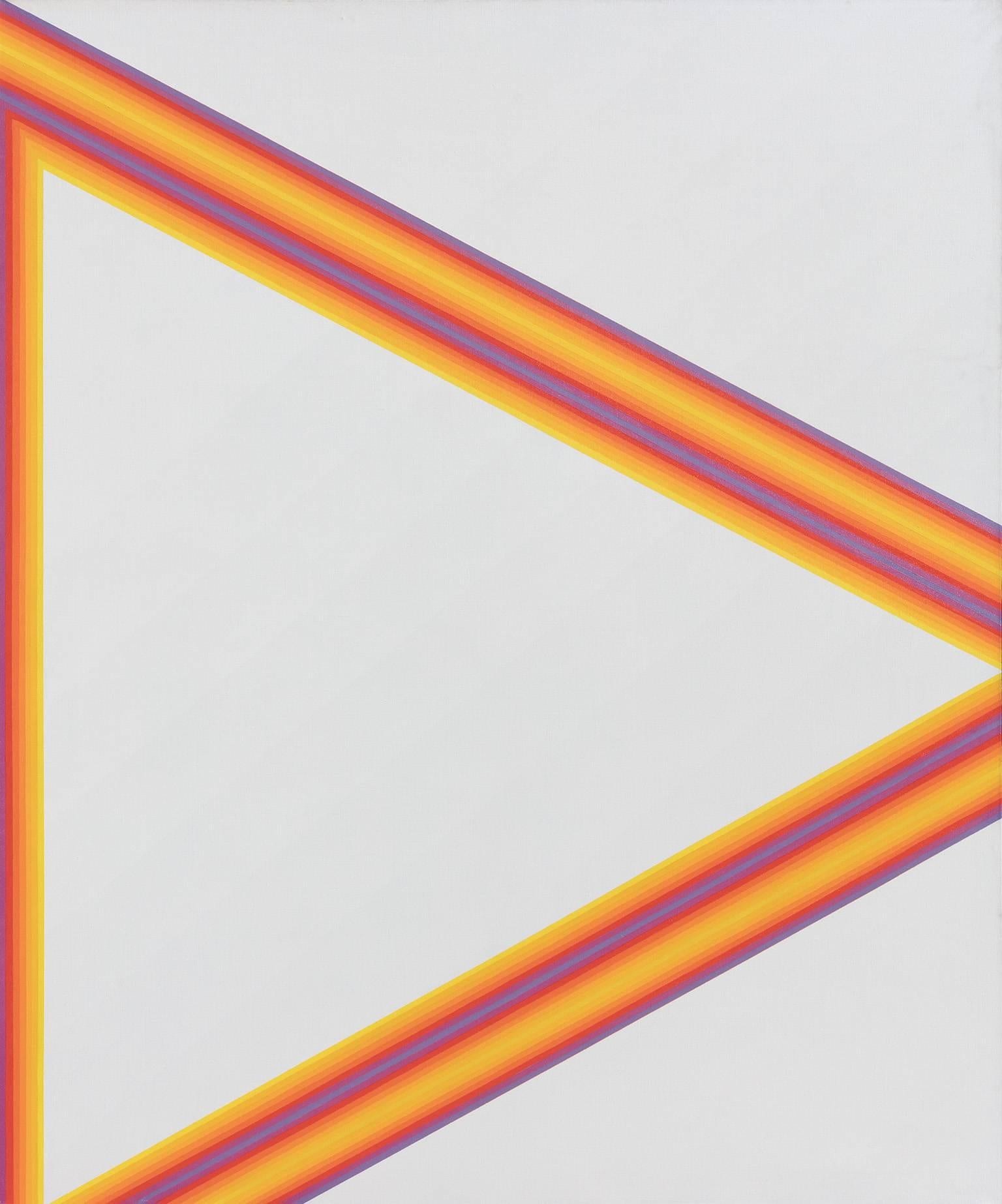 Martin Canin Abstract Painting – „Ohne Titel“ – Historisches gelbes und orangefarbenes geometrisches abstraktes Ölgemälde