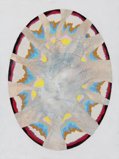 Shield in the Form of Sky - Abstract Oil Painting with Oval Geometry