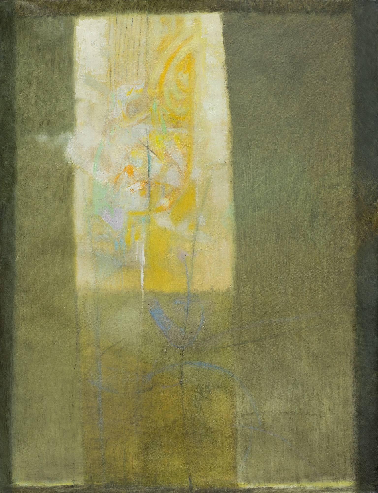 Abstract Painting di Alfredo Aya - Vitrales Amarillo - Pittura astratta verde e gialla, ispirata agli Stained Glass