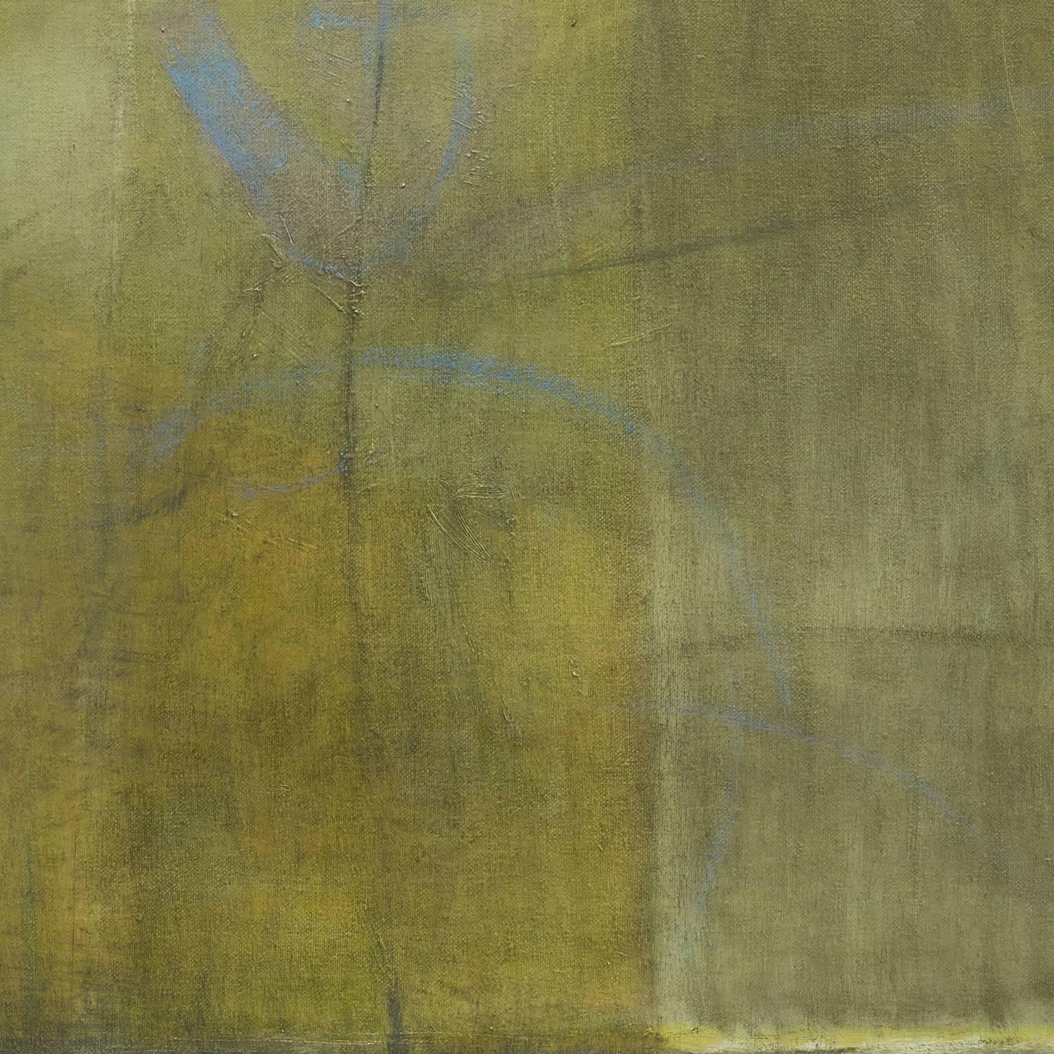 Vitrales Amarillo 4 - Abstract Oil Painting with Green and Yellow Colors - Brown Abstract Painting by Alfredo Aya