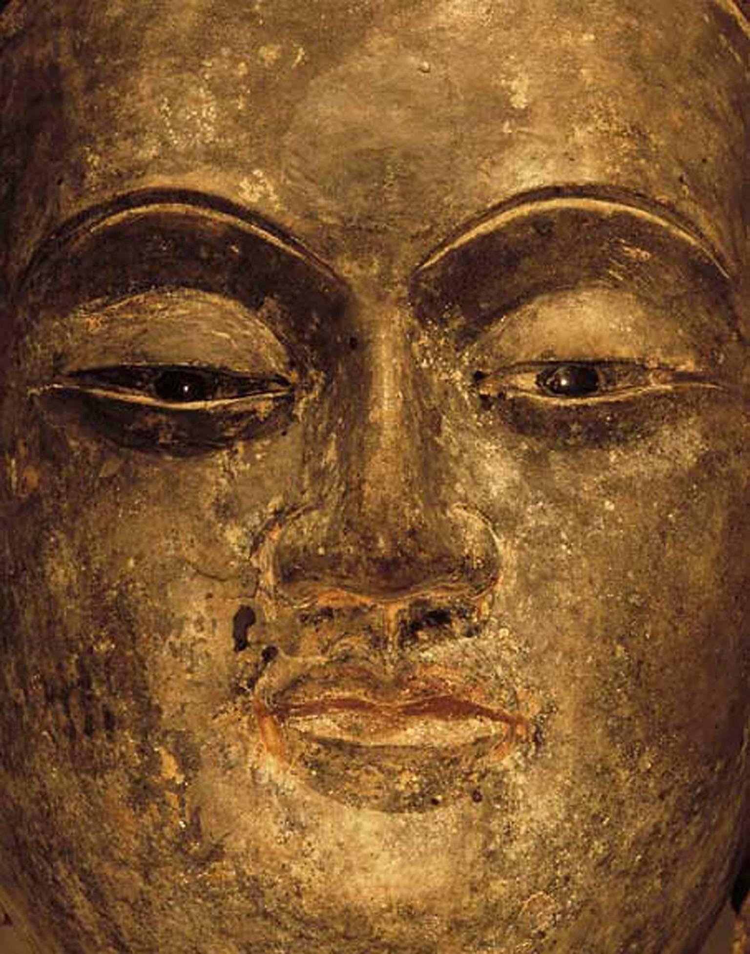 Pierre Sernet Portrait Photograph - F008, Chinese, Lacquered Wood - Close-Up Photograph of a Sculpture of Buddha