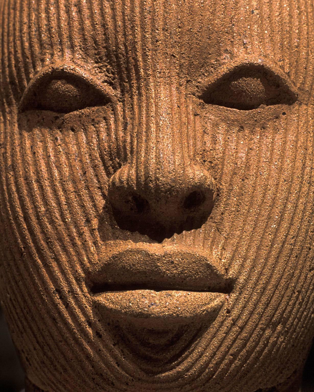 Pierre Sernet Portrait Photograph - F019, Nigerian, Terracotta - Photograph of African Terracotta Figure Face