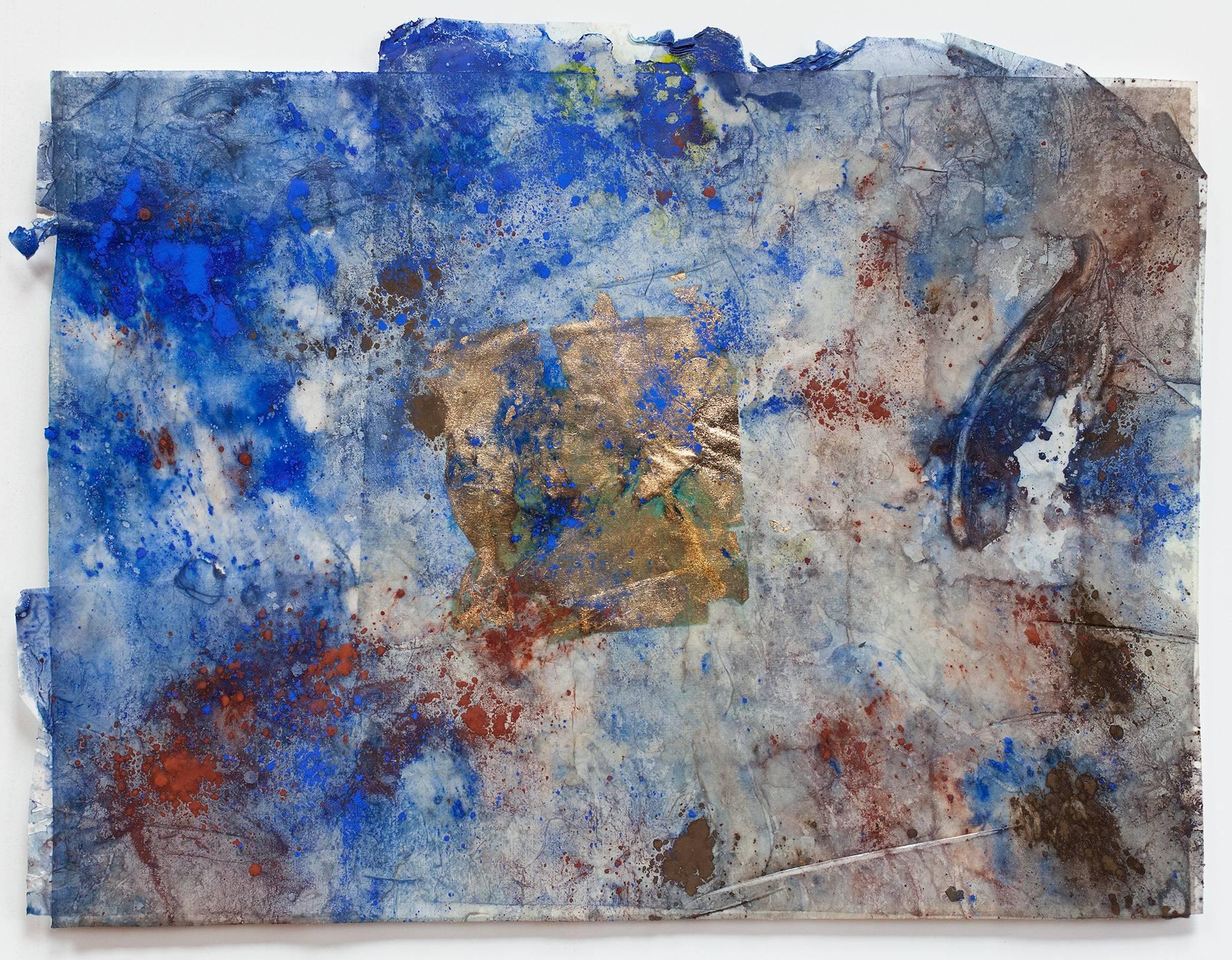 Gian Berto Vanni Abstract Drawing - Erosions of the Square in Blue II - Abstract Artwork on Japanese Silk Paper