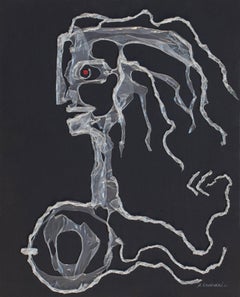 Kopf einer Frau - Surrealistische Zeichnung einer Dame aus gemelztem Polyethylen