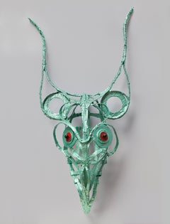 Bucranium - Surreal Sculpture, Animal Sculpture, Green Metal and Resin Sculpture
