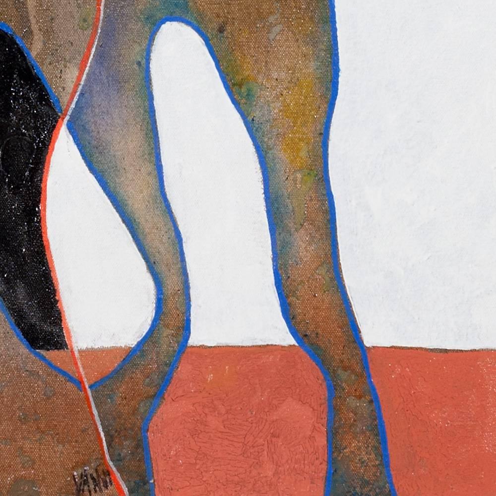 Diálogo dentro de uno mismo - Pintura surrealista, silueta de figura femenina, blanco - Figurative Painting Marrón de Gian Berto Vanni