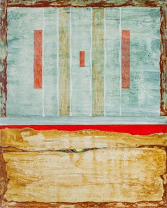 Retro The Monument and the Desert - Small Abstract Geometric Panel Painting