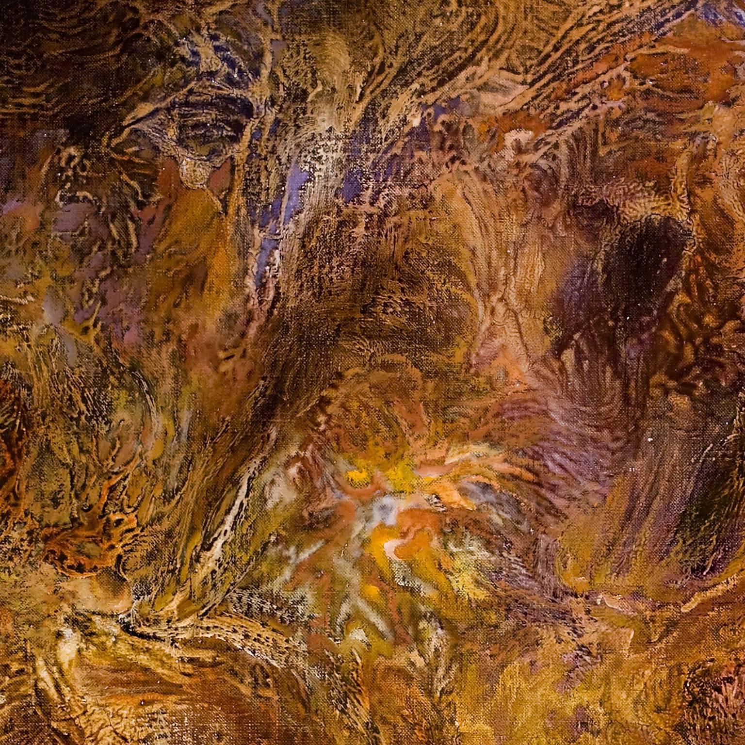 Conflictio Confluens II - Pittura ad olio gestuale astratta con toni della terra - Painting di Ruggero Vanni
