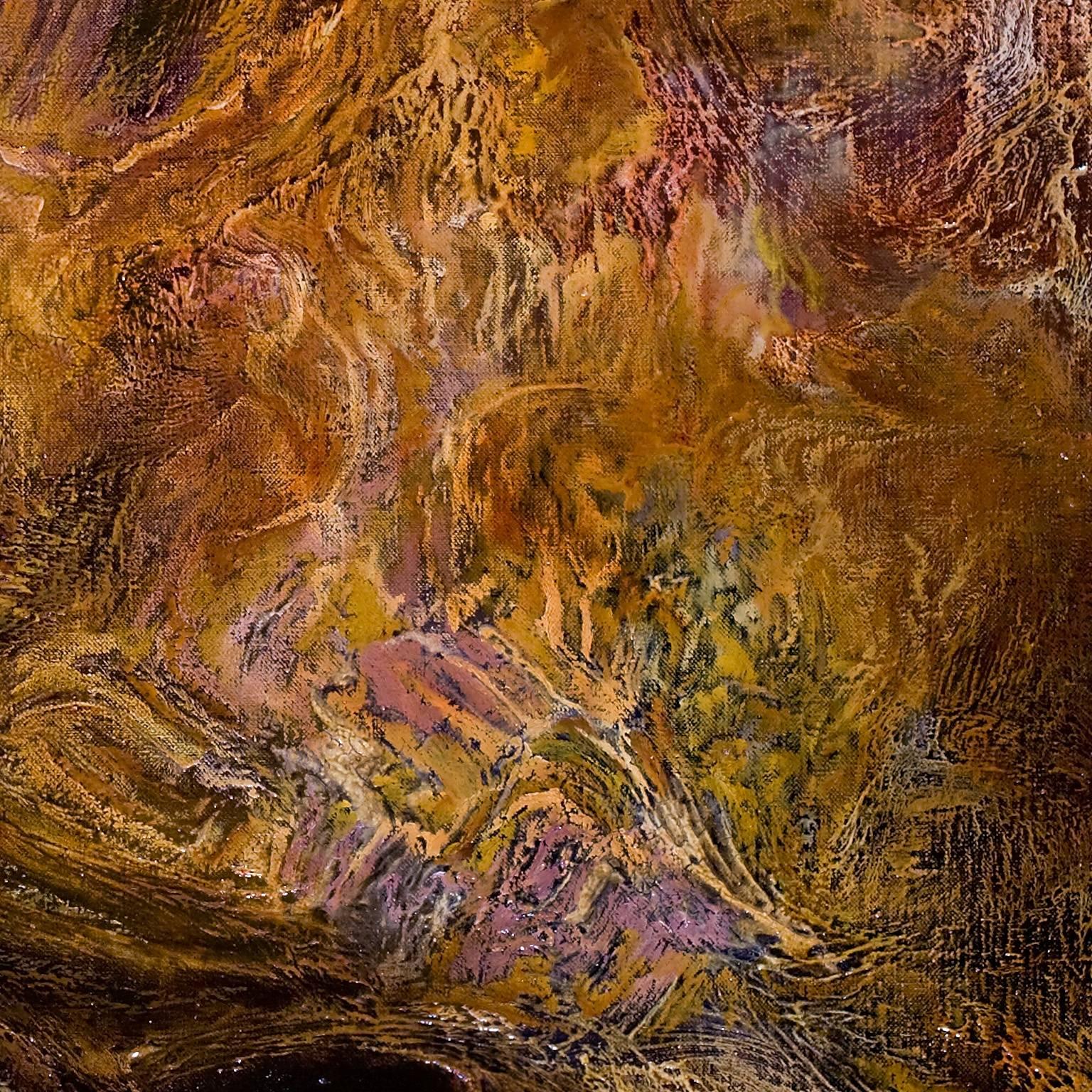 Conflictio Confluens II - Abstract Gestural Oil Painting with Earth Tones - Brown Abstract Painting by Ruggero Vanni