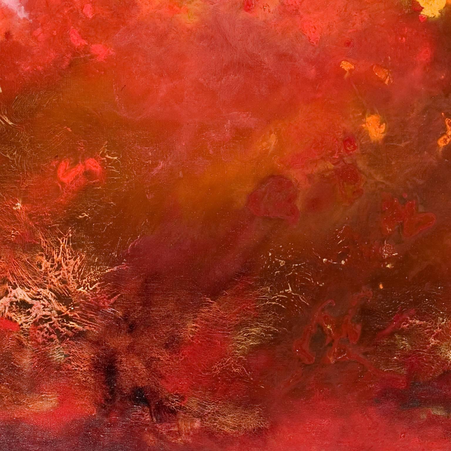 In “Aurora II” Ruggero Vanni created a landscape of colors and light, without being afraid to play with intense shades of reds. The vibrant and intense brush strokes shape an emotional yet calibrated composition. Aurora, or Dawn, is certainly