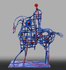 Don Quijote - Escultura de jinete en resina y metal azul