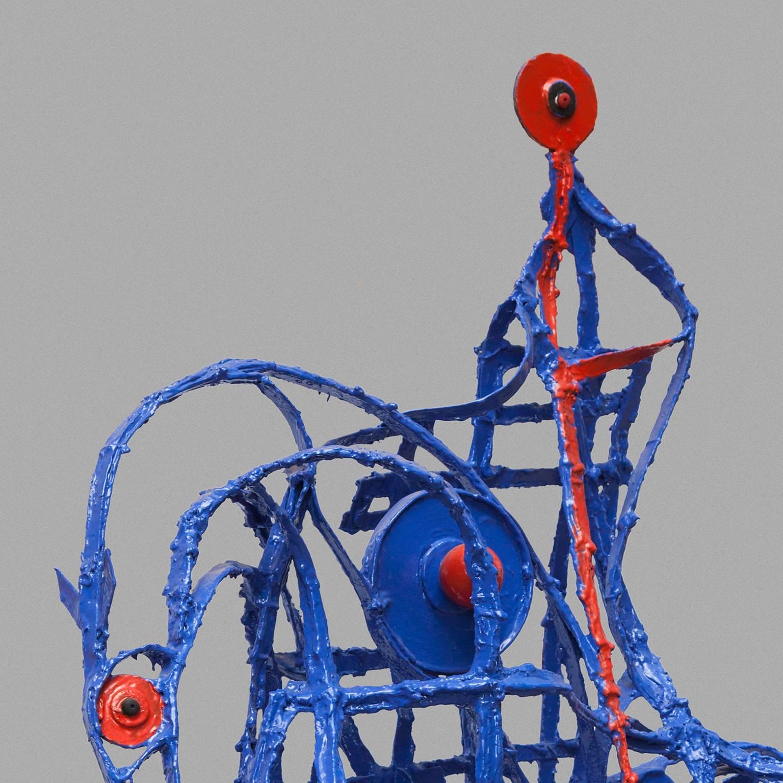 Don Quijote - Escultura de jinete en resina y metal azul - Sculpture Contemporáneo de Angelo Canevari