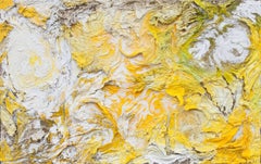 Horti Solis - Yellow Abstract Painting with Plaster High Reliefs