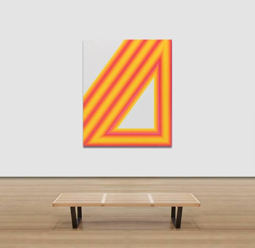 Triangle - Yellow, Orange, and Pink Geometric Abstract Oil Painting For Sale 3