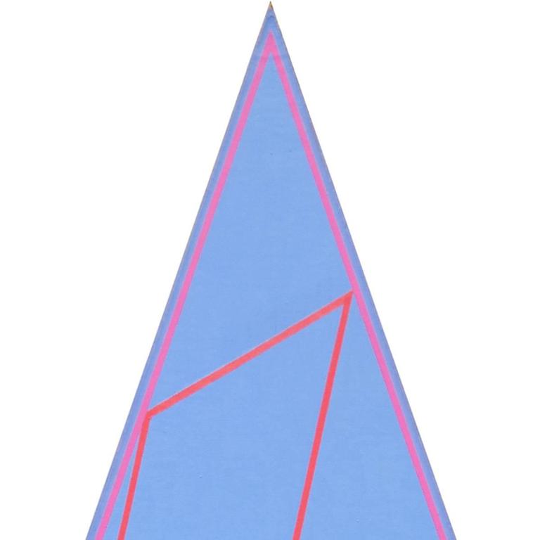 This work by Martin Canin is a 79 x 51 triangular oil painting from ca. 1970s. Color is freed from objective context and becomes the subject in itself.  This piece is unique in its triangular shape. The intense blue color field expresses a tension