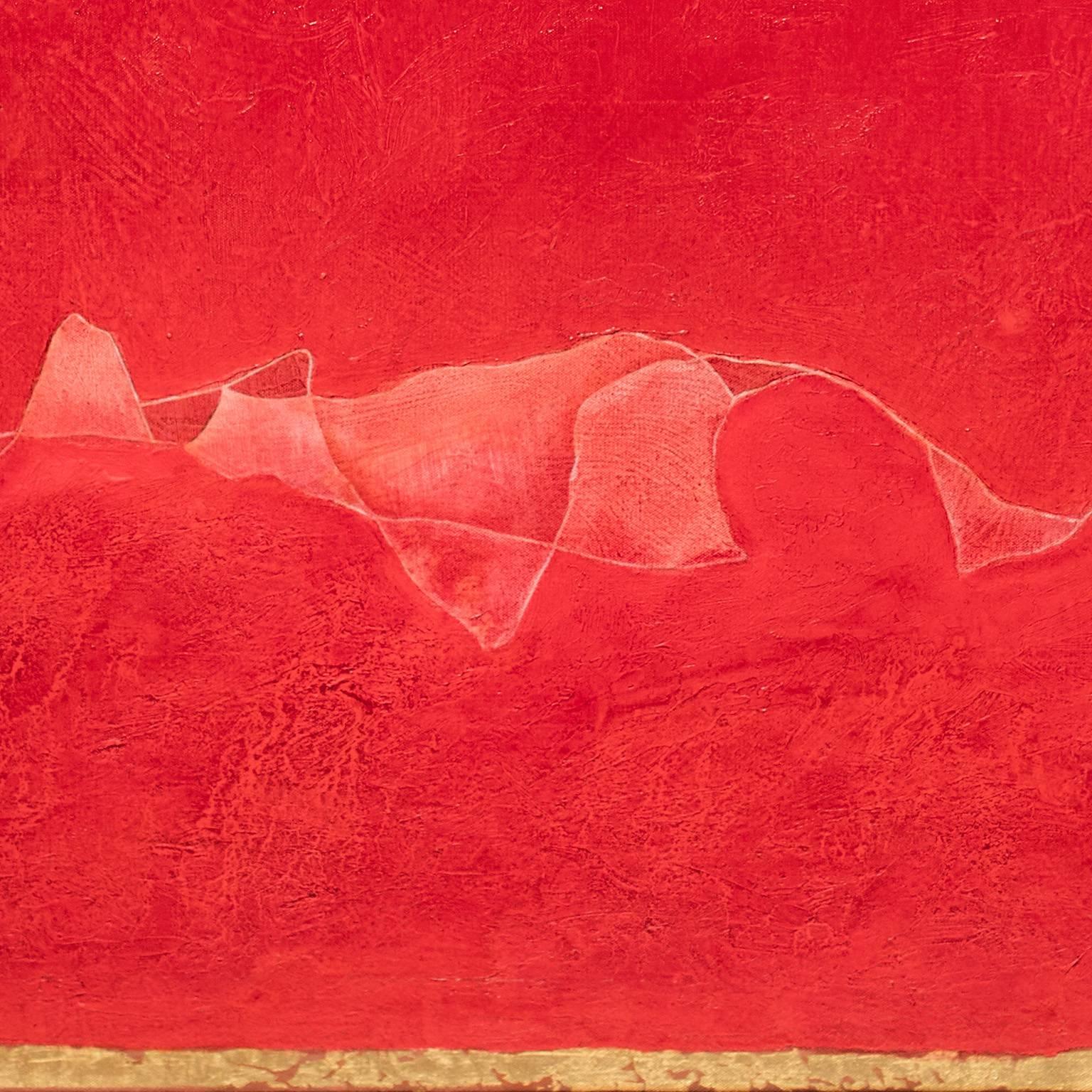 Howling of the Wind II - Large Red Oil Painting With Gold Leaf 3