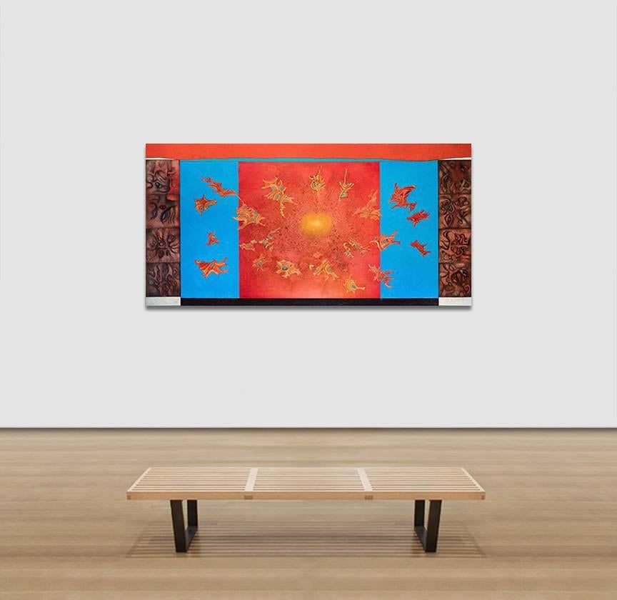 A Journey in Time - Red Abstract Painting by Gian Berto Vanni