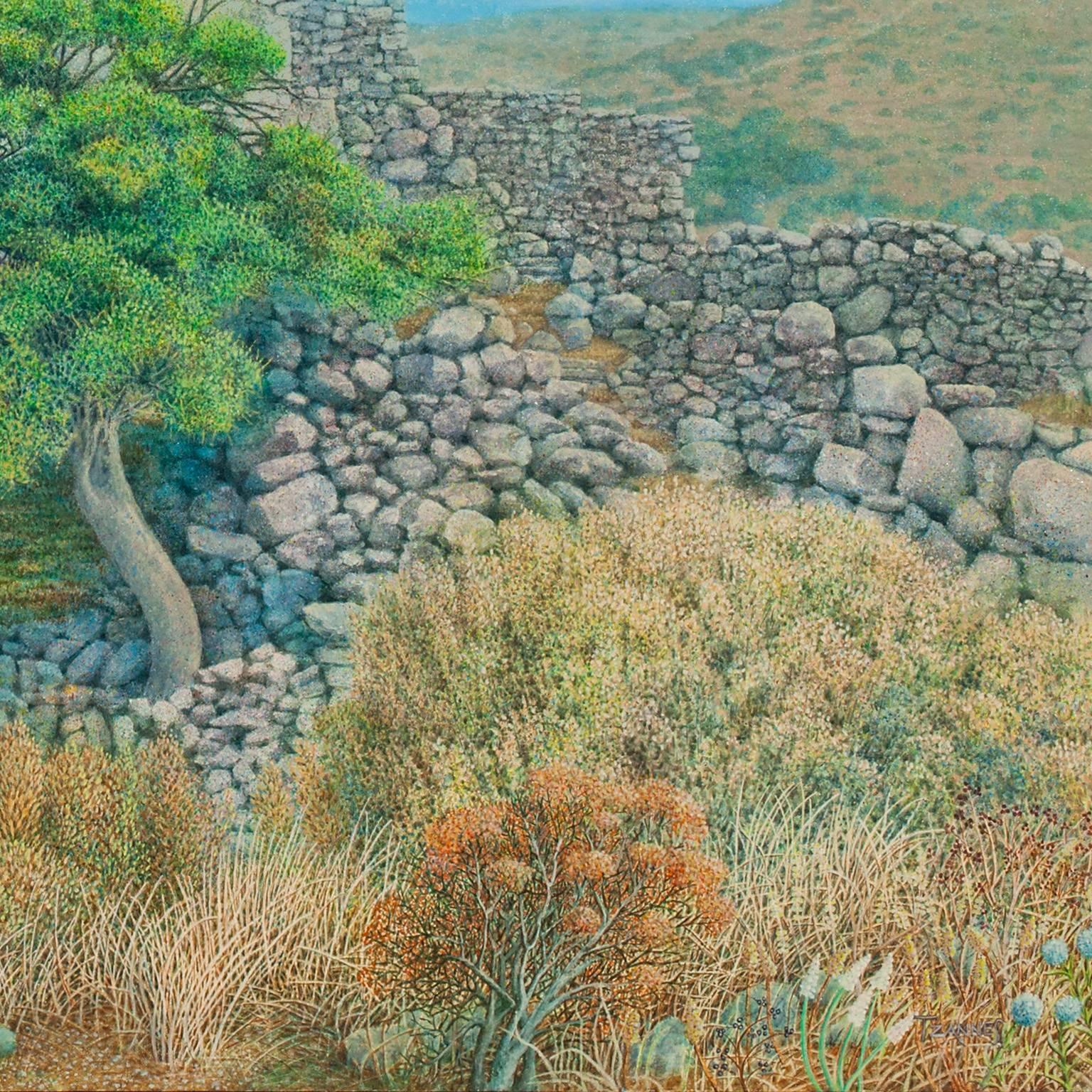 Ancient Ruins at Paliochora With Tree - Oil Painting with Archaeological Ruin 3
