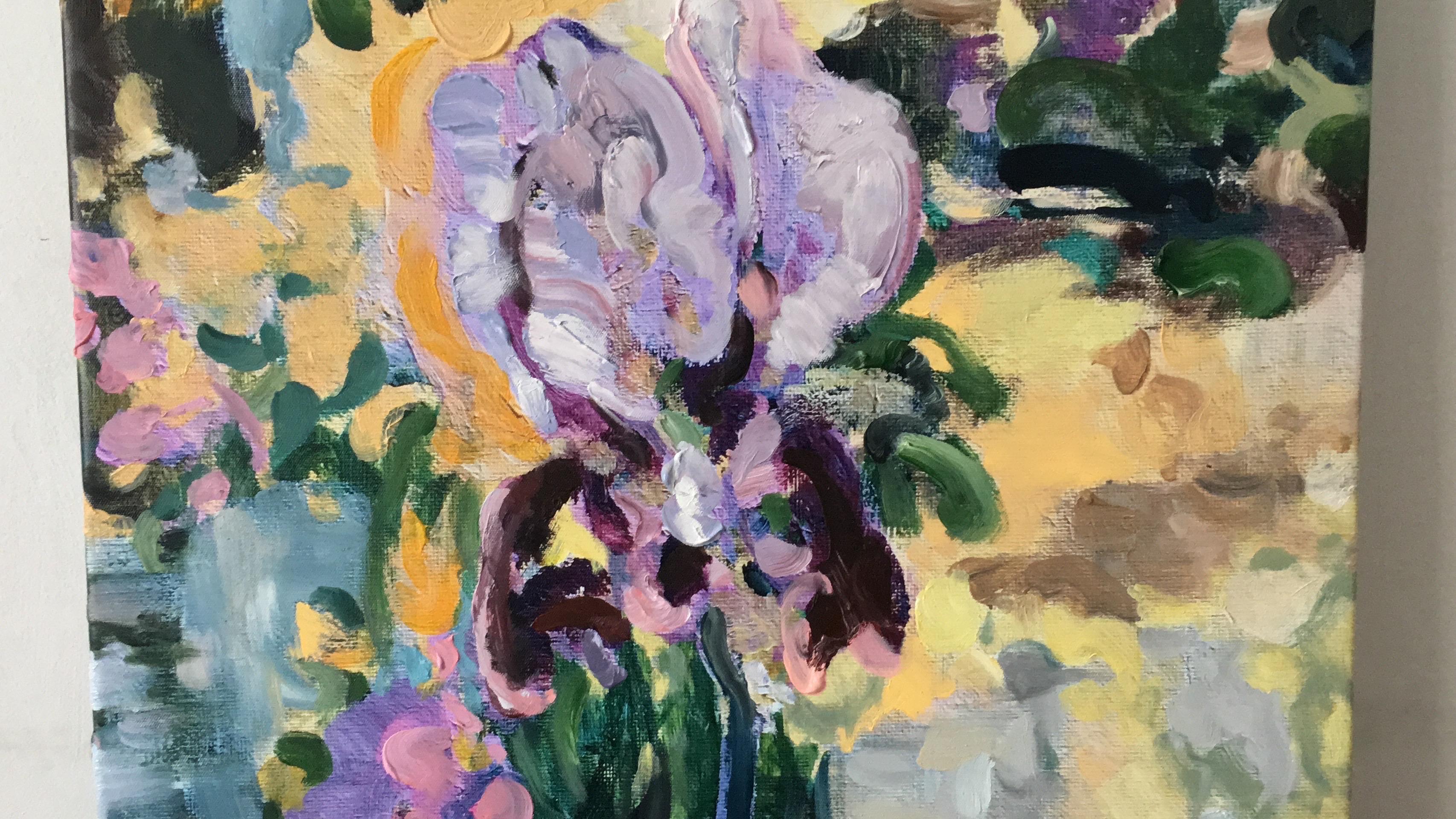 Large canvas Artist Proof-Benton Irises #2/3-hand painted finishing-UK Artist For Sale 8