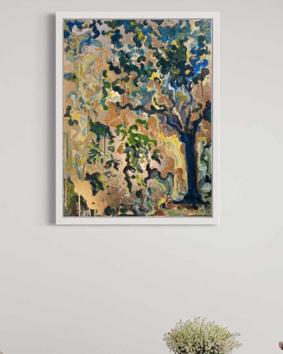 Olio originale - grande - serie di paesaggi illuminati dal sole - memoria, foglia d'oro, Artista premiato nel Regno Unito - Painting Espressionismo astratto di Shizico Yi