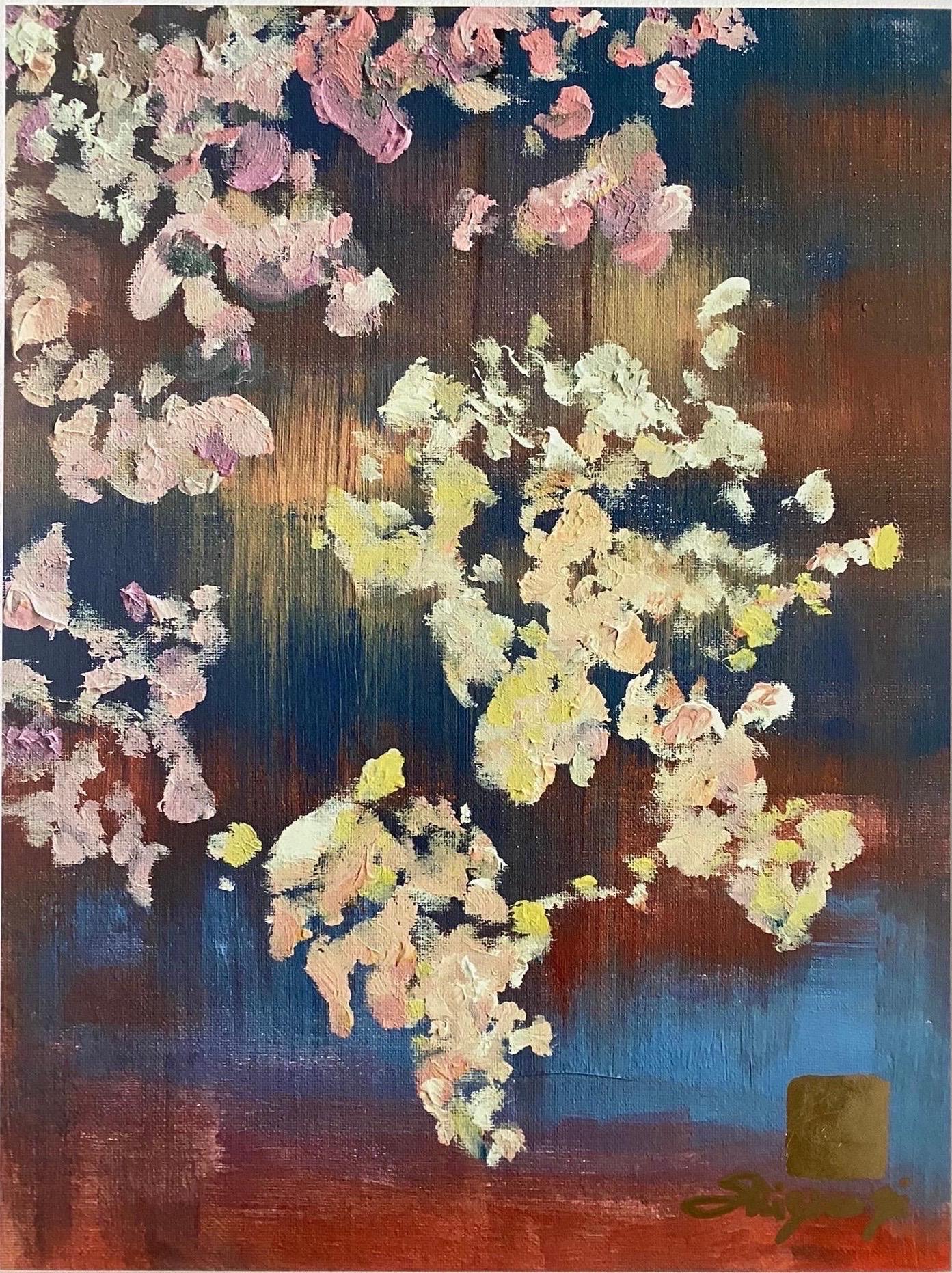 Shizico Yi Abstract Print - London Sakura Limited Edition #1-gold leaf-abstract-expression-UK awarded artist