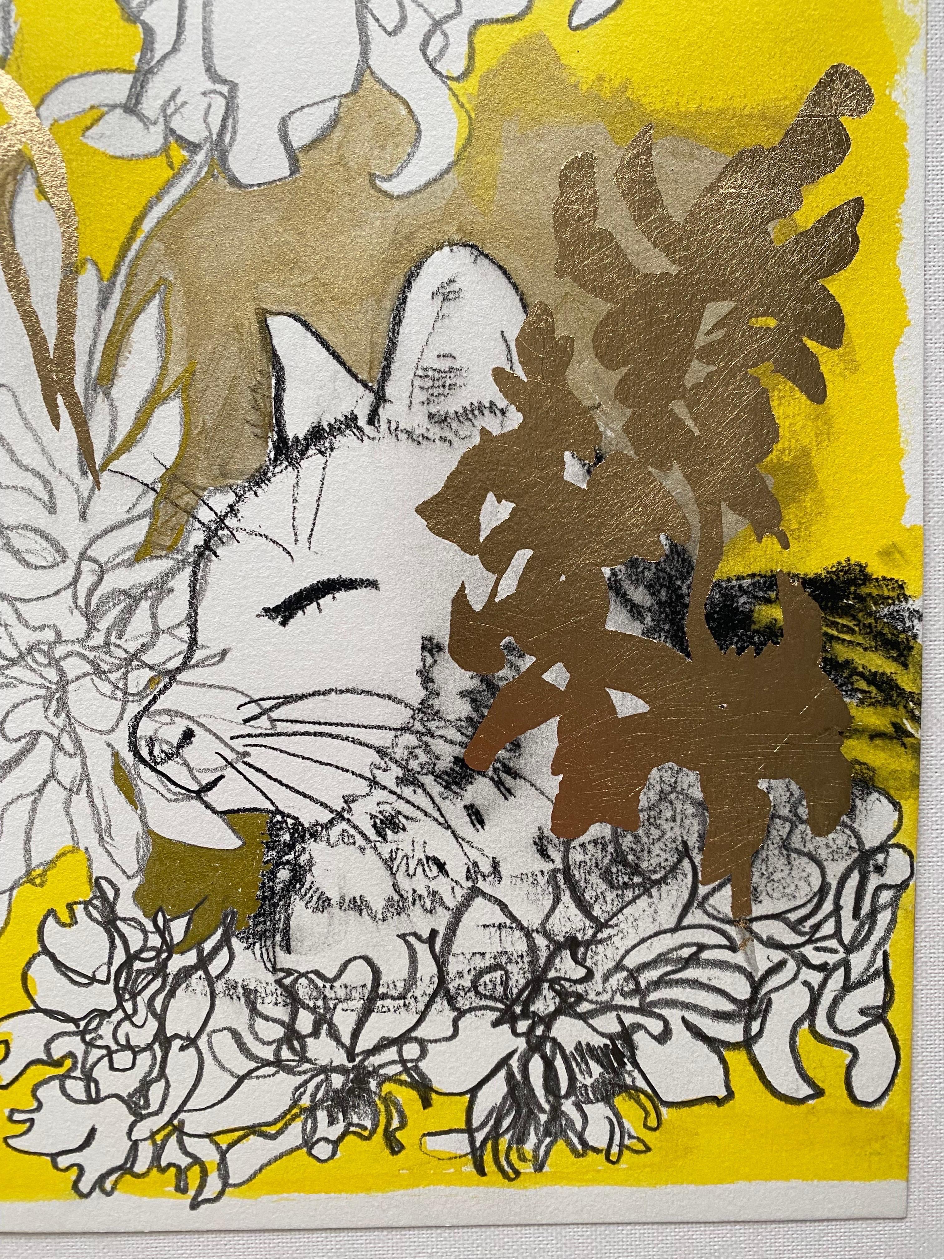 Original-Sunlit-Prayers Series-Cat with Dahlias IV -landscape-UK Awarded Artist 4